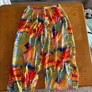 Christian Siriano Wide Leg Tropical Print Pants in Red, Yellow, Blue, Green